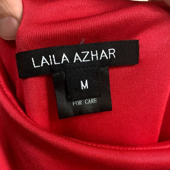 Laila Azhar Silk One Shoulder Dress Ruched Waist Short Red Medium Y2K Holiday - Picture 5 of 11